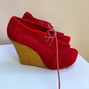 Jeffrey Campbell suede peep-toe bootie heels